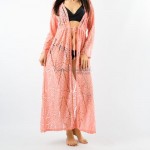 Фото Пляжний халат на довгий рукав рожевий гіпюр 146-30-1