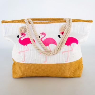 Красивая летняя сумка белая с розовыми фламинго 211-04