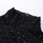 Фото Боди чёрное с серебристым декором на длинный рукав 170-11