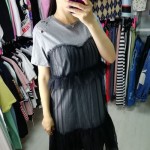 Фото Платье-футболка серая с чёрным фатином 523-0355