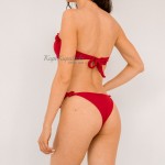 Фото Купальник раздельный бикини уплотнённая  чашка на косточках с push-up плавки бразилиана красный 139-18-2