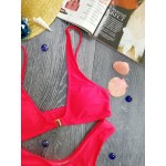 Фото Купальник раздельный бикини мягкая чашка с вкладышем плавки бразилиана красный 154-01