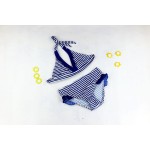 Фото Купальник роздільний дитячий смугастий сині рюші 160-03