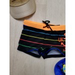 Фото Шорты пляжные детские короткие для мальчика чёрно-оранжевые 160-05