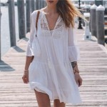 Фото Платье пляжное короткое белое с гипюром 146-50