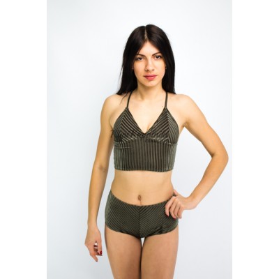 Фото Купальник роздільний бікіні мяка чашка з вкладишем висока талія оксамитовий зелений 130-171