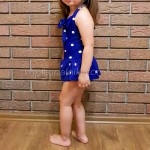 Фото Купальник детский слитный синий в белый горошек 161-01