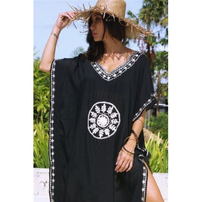 Туника длинная чёрная oversize  с вышивкой 405-14