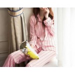 Фото Пижама полосатая розовая длинный рукав+штаны 325-02