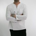 Фото Рубашка пляжная мужская белая с шнуровкой на груди 411-01