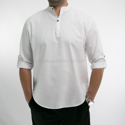 Мужская рубашка белая воротник стойка темные пуговицы 411-02