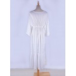 Фото Платье пляжное белое на кулиске и прозрачными рукавами 405-43
