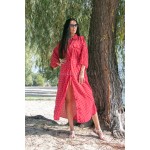 Фото Сукня червона в білий горох на ґудзиках 405-39