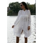Фото Платье-рубашка белое на длинный рукав коттон 405-40