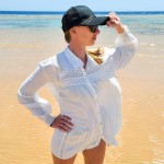 Фото Рубашка пляжная белая коттон с декором 146-71