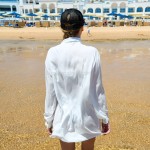 Фото Рубашка пляжная белая коттон с декором 146-71