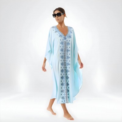 Туника длинная бирюзовая oversize коттон 405-15