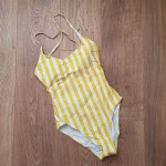 Фото Купальник женский слитный полосатый жёлто-белый  138-32-06