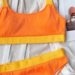 Фото Купальник бикини оранжевый с высокими плавками 135-92