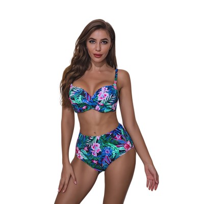 Фото Купальник раздільный тропический принт з высокими плавками 136-36