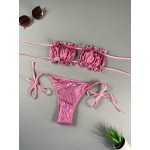 Фото Розовый раздельный купальник бикини со сборкой блестящий 192-03