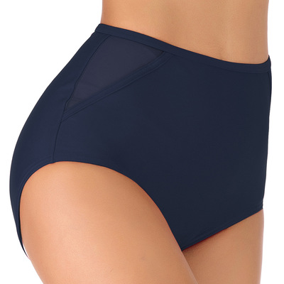 Фото Плавки женские чёрные высока талия с вставками из сеточки 114-03