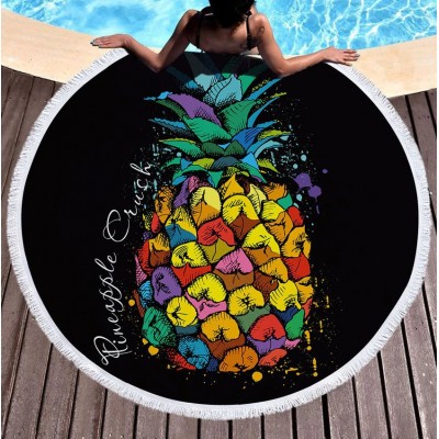 Покрывало пляжное круглое черное с ярким ананасом  150*150  151-24