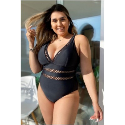 Купити Купальник суцільний чорний великого розміру на широких бретелях  113-13 — реальне фото