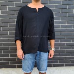 Фото Рубашка пляжная мужская черная хлопок туника мужская на море лёгкая тонкая 420-02