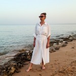 Фото Біла пляжна сорочка довга котон з кишенями і поясом 146-54