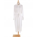 Фото Платье накидка на купальник длинная белая на длинный рукав с карманами 405-56