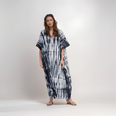 Фото Туника пляжная оверсайз чёрно-белая 100% коттон 146-83