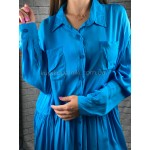 Фото Платье-рубашка пляжная бирюзовая короткая на длинный рукав 146-86