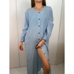 Фото Платье -рубашка пляжное длинное голубое  из жатой ткани 146-88