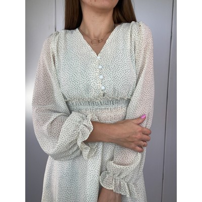 Фото Сукня шифонова біла в чорний горох 146-94-3