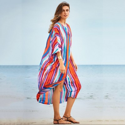 Туника-платье цветное полосатое яркое большого размера  oversize 405-48-2