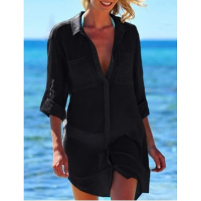 Сорочка пляжна чорна на довгий рукав 146-51-3