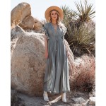 Фото Пляжна довга сукня  сіра на гудзиках з великим декольте 405-51-6