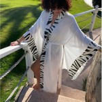 Фото Пляжний халат-кимоно белый шифоновый оверсайз 421-06