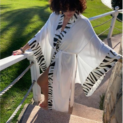 Пляжний халат-кимоно белый шифоновый оверсайз 421-06