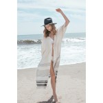Фото Пляжный халат накидка на купальник белая с бахромой 405-73