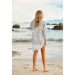 Фото Пляжна сорочка на довгий рукав біла з чорними смугами 405-63
