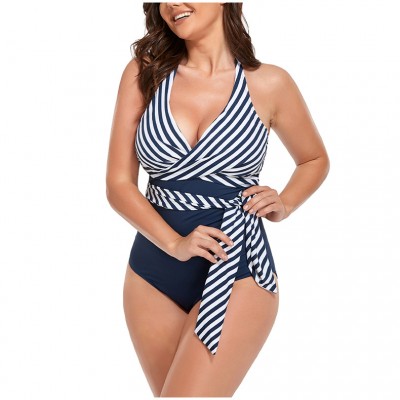 Фото Купальник закрытый с полосатым верхом темно-синий 424-05