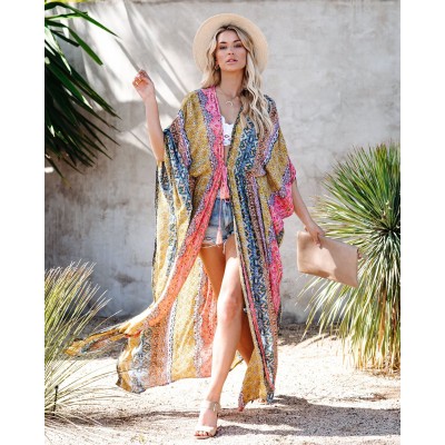 Пляжный халат-кимоно длинный цветной 405-88