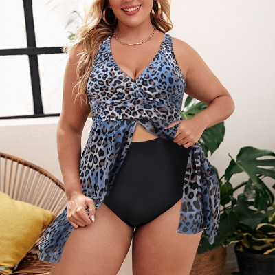 Фото Купальник роздільний великого розміру танкіні леопардовий сіточка 431-01