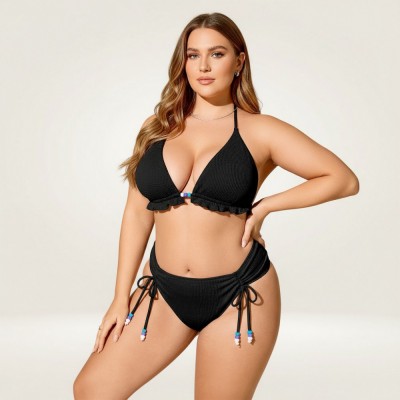 Фото Купальник роздільний чорний великого розміру в рубчик 430-12