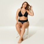 Фото Купальник раздельный чёрный большого размера в рубчик 430-12