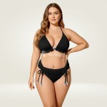 Фото Купальник раздельный чёрный большого размера в рубчик 430-12