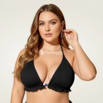 Фото Купальник раздельный чёрный большого размера в рубчик 430-12