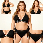 Фото Купальник раздельный чёрный большого размера в рубчик 430-12